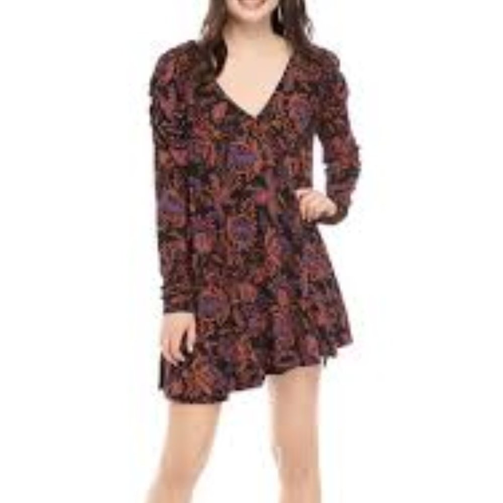 Free People Black Floral Long-Sleeve Tunic Dress
